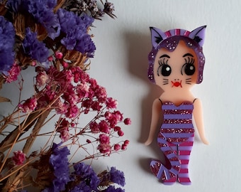 Limited Edition Miss Vanishing Meow Kewpie Babe Cosplay Wearable Art Brooch by Winnifreds Daughter