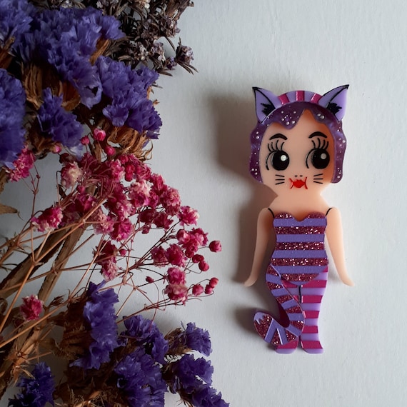 Limited Edition Miss Vanishing Meow Kewpie Babe Cosplay Wearable Art Brooch by Winnifreds Daughter