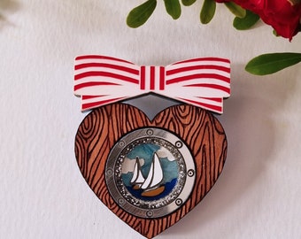 A Nice Day For Sailing Wearable Art Brooch by Winnifreds Daughter