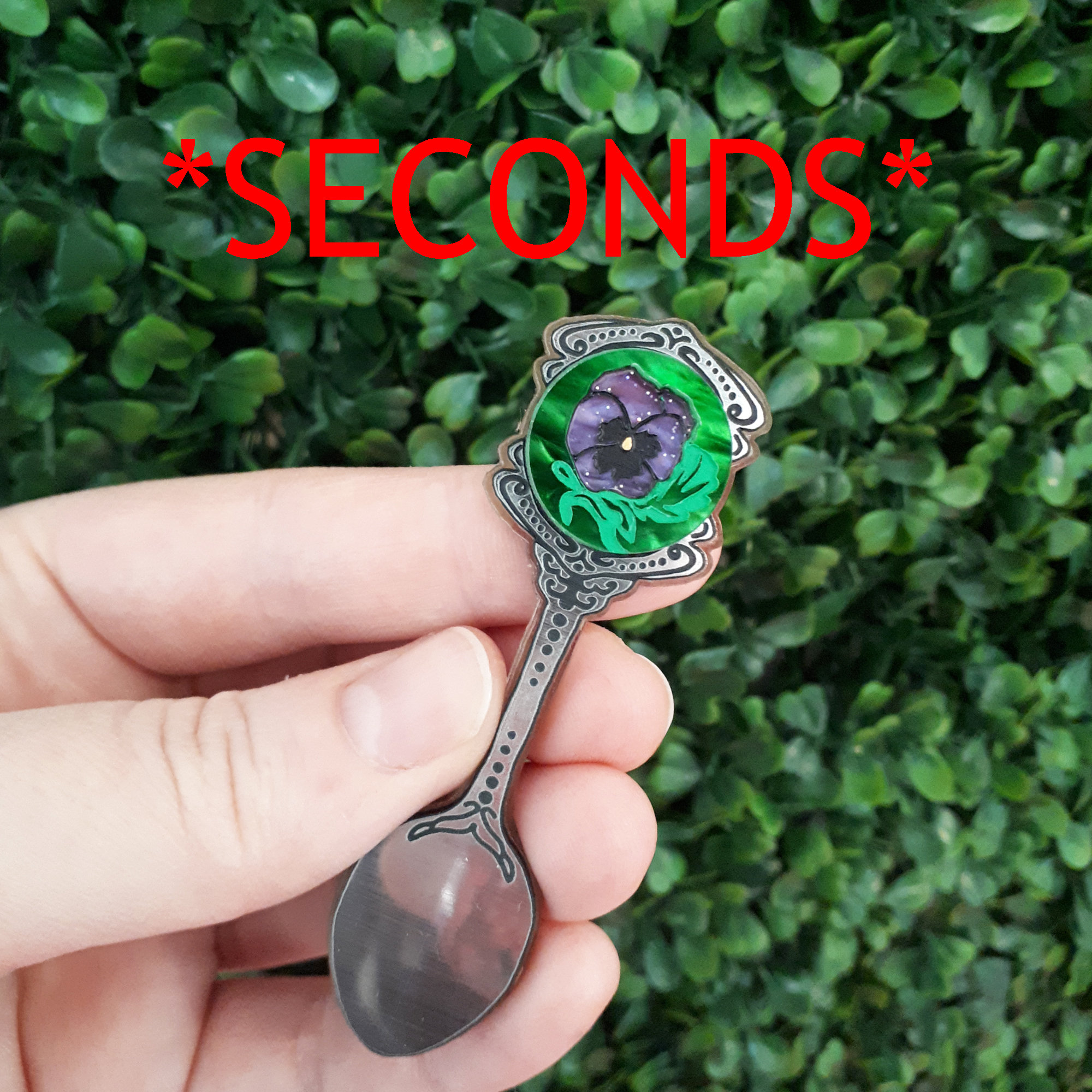 SECONDS GRADE Pretty Perfect Pansy Collectable Souvenir Spoon Wearable Art Brooch by Winnifreds Daughter