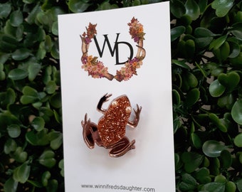 Rose Gold Love Frog Wearable Art Brooch by Winnifreds Daughter