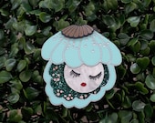 Sea Foam Edition Sleepy Oyster (Piccolo Size) Wearable Art Brooch by Winnifreds Daughter
