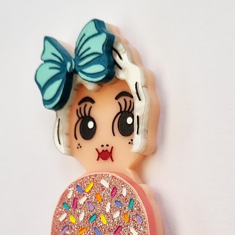 SECONDS GRADE Miss Soft Serve Sprinkles Strawberry Flavour Kewpie Babe Wearable Art Brooch by Winnifreds Daughter image 4