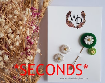 IMPERFECT SECONDS Daisy Field Day Lollipop Wearable Art Brooch and Earring Set by Winnifreds Daughter