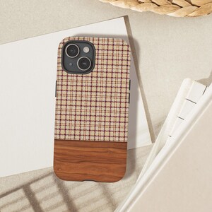 Retro 70s Plaid Tough Phone Case | Faux Wood | Preppy Dark Academia | Cozy Fall Vibes | iPhone, Samsung Galaxy, Pixel