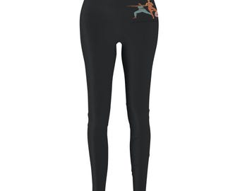 Retro Fencing Illustration Leggings | Athletic Foil Epee Design