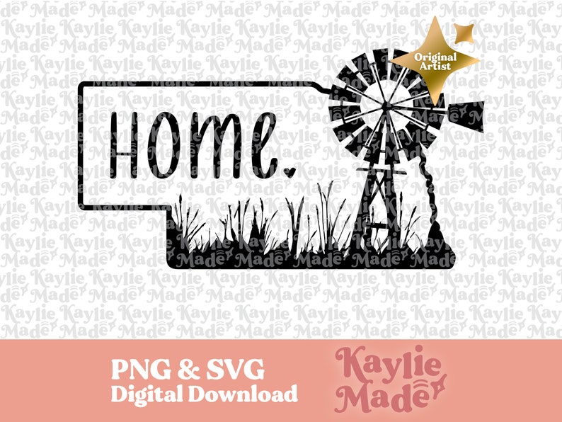 Outline of Nebraska with windmill and tall grasses. Home with heart in middle SVG PNG cut file: Ideal for tshirts, crafts, & decor for Nebraskans. Instant download for cricut, silhouette, engrave, shirts, sticker print, scrapbook, poster
