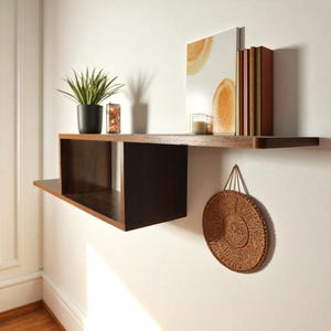 Modern Wooden Wall Shelf | Floating wall mounted shelf, Decorative with Storage Box, Minimalist Display Rack Home Decor Bookshelf