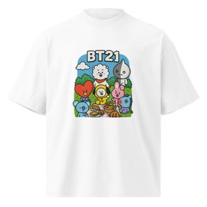 Camiseta unisex BT21 Picnic, orgánica, extragrande y de cuello alto: camiseta kawaii de BTS para ARMY