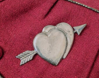 1950's Silverman Brothers Sterling Silver - Double Heart Valentine Brooch