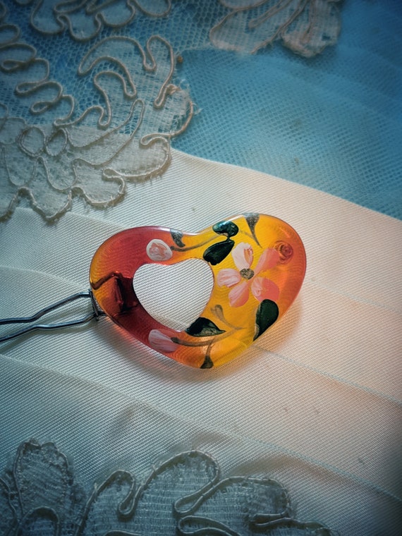 1970's Hand Painted Heart Hair Barrette
