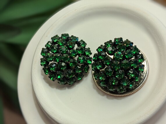 Vintage 1950s Emerald Green Rhinestone Earrings