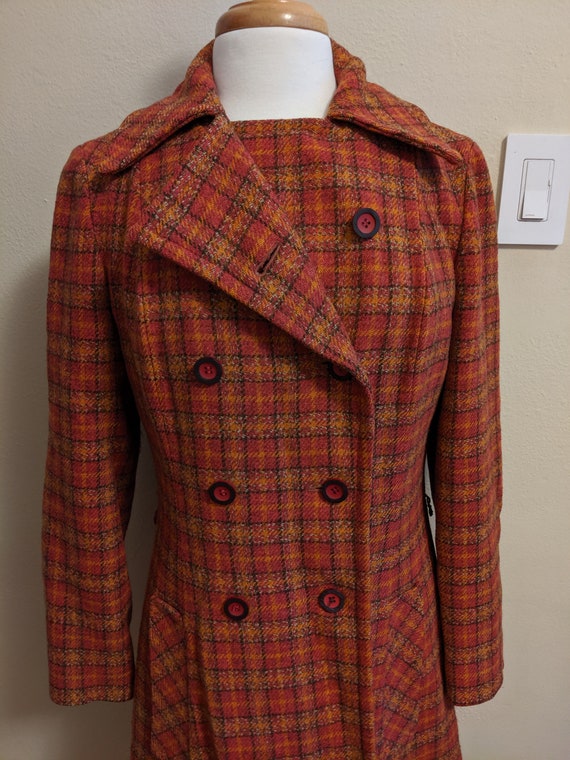 1960's Plaid Tweed Long Coat