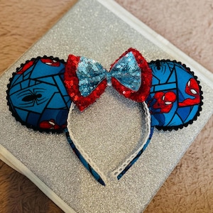 Spider-Man Disney ears, mickey ears, avenger, Minnie ears, hand made, red, blue, superhero