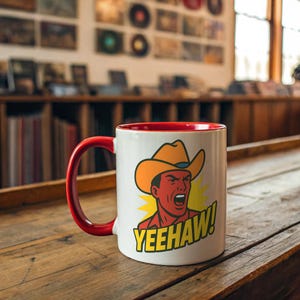 YEEHAW! Cowboy Pop Art Mug | Retro Western Coffee Cup in Multiple Colors