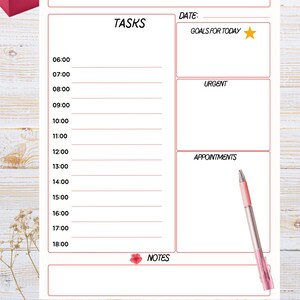 DAILY PLANNER PRINTABLE: Cute Simple Planner Sheet Digital Journal Schedule To Do List Notebook Template Goodnotes pdf Undated Pages Insert