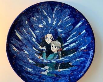 Plato inspirado en El castillo ambulante de Howl – Cerámica pintada a mano – Regalo de anime – Estilo Studio Ghibli