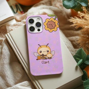 Funda kawaii con diseño de abeja y girasol, funda para teléfono con diseño de abeja, funda floral, accesorio tecnológico original, idea de regalo de primavera, regalo para amantes de la naturaleza