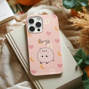 Funda biodegradable con diseño de cerdo, funda ecológica para iPhone, regalo sostenible para amantes de los animales, funda con corazón rosa, regalos personalizados