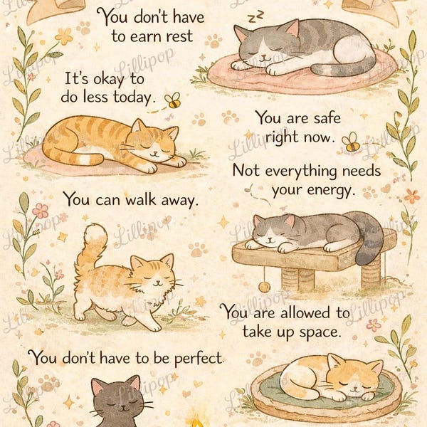 Cat Affirmations Printable Wall Art | Whimsical Mental Health Reminders (Digital Download)