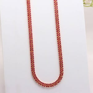 Conjunto de collar de rubíes chapado en oro de 22 quilates, haram nupcial, pendientes a juego incluidos.