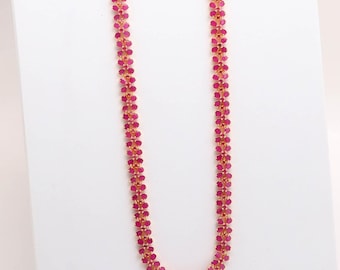 Ruby Floral Long Necklace Set, 22K Gold Plated
