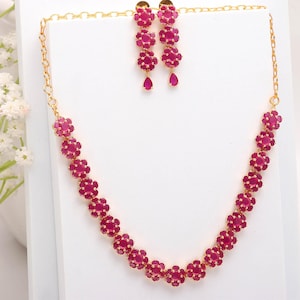 Conjunto de colar de rubi, joias indianas folheadas a ouro para casamento e noivado