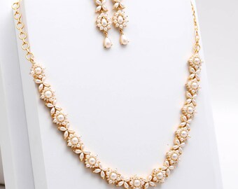 Pearl Necklace  Set, 22K Gold Plated | Elegant Full Pearl Design for Women