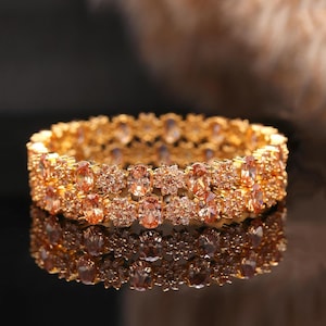 22K Gold Plated Champagne LCT Stone Bangles Pair | Bridal & Party Jewelry | Available in Sizes 2.2, 2.4, 2.6, 2.8, 2.10 | Traditional Bangle
