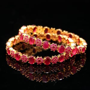 Golden Ruby Stone Bangle | Round & Oval Ruby Kada | Indian Jewelry | Different Sizes Available | Handmade Gift for Her