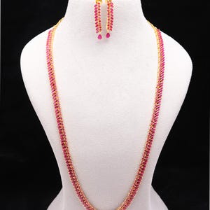 Ruby Long Necklace Set, Handmade 22K Gold Plated