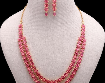 Ruby Two Layer Statement Necklace Set : Handcrafted, 22K Gold Plated