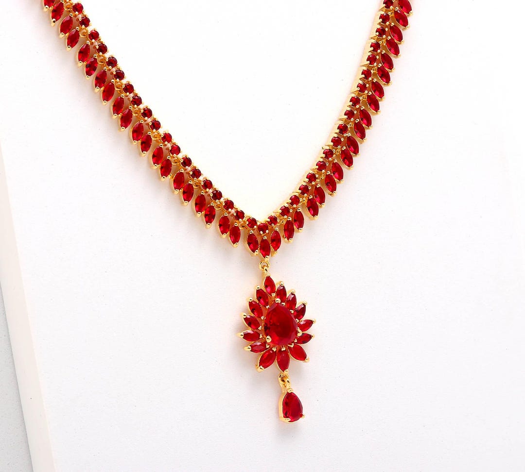22K Gold Plated Ruby Necklace Set | Deep Hydro Red - Etsy