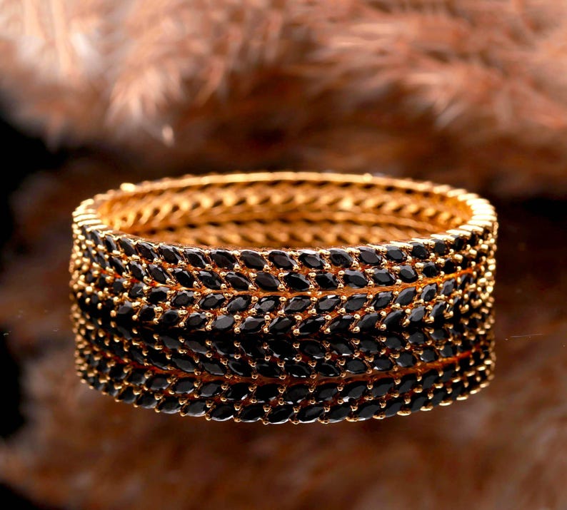 Black Onyx Bangles, 22K Gold Plated Bracelets - Etsy