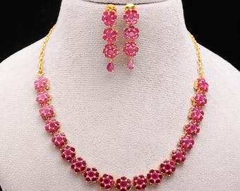 Ruby Necklace Set | 22K Gold Plated