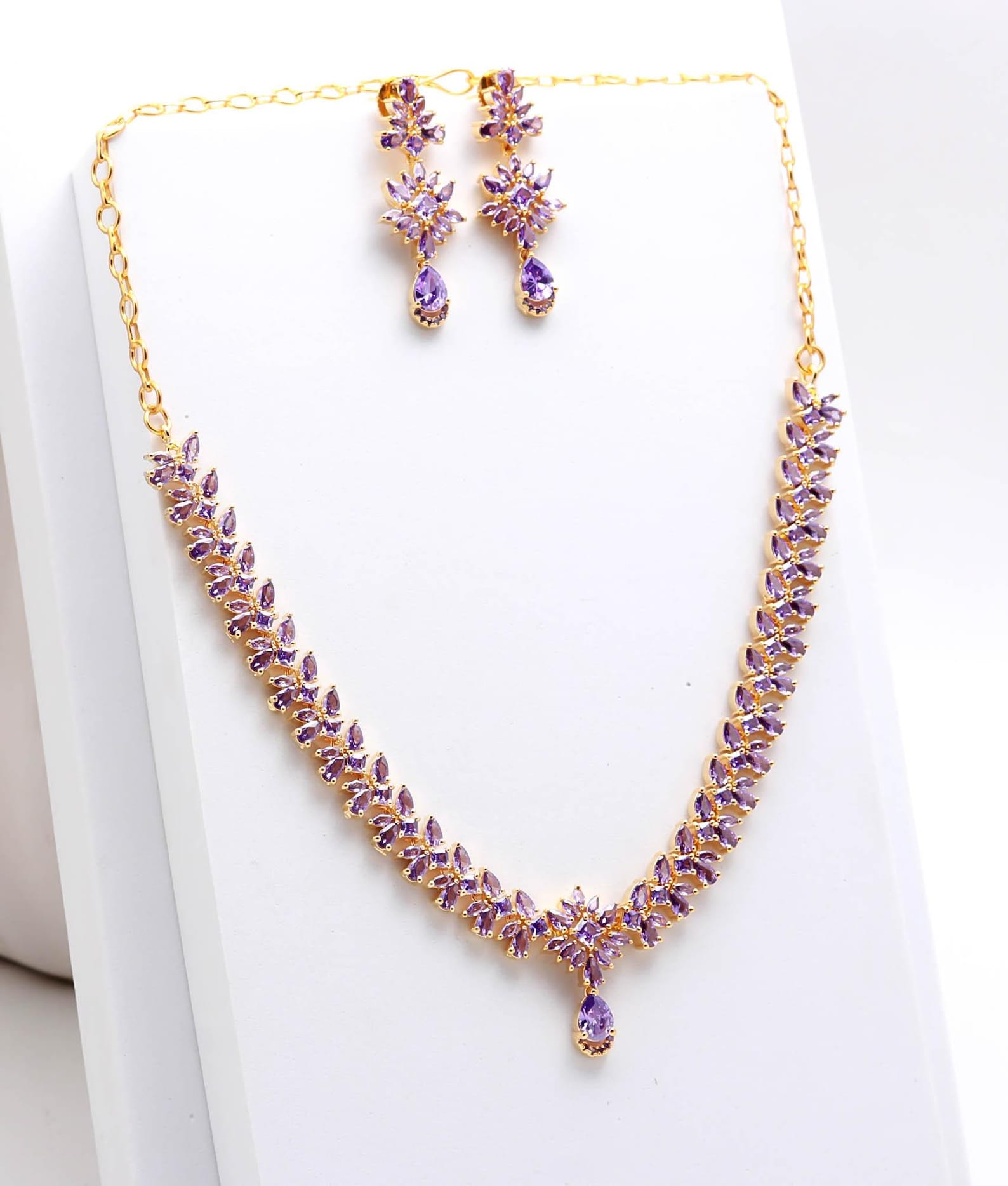 22K Gold Plated Amethyst Necklace Set With Matching Earrings ...