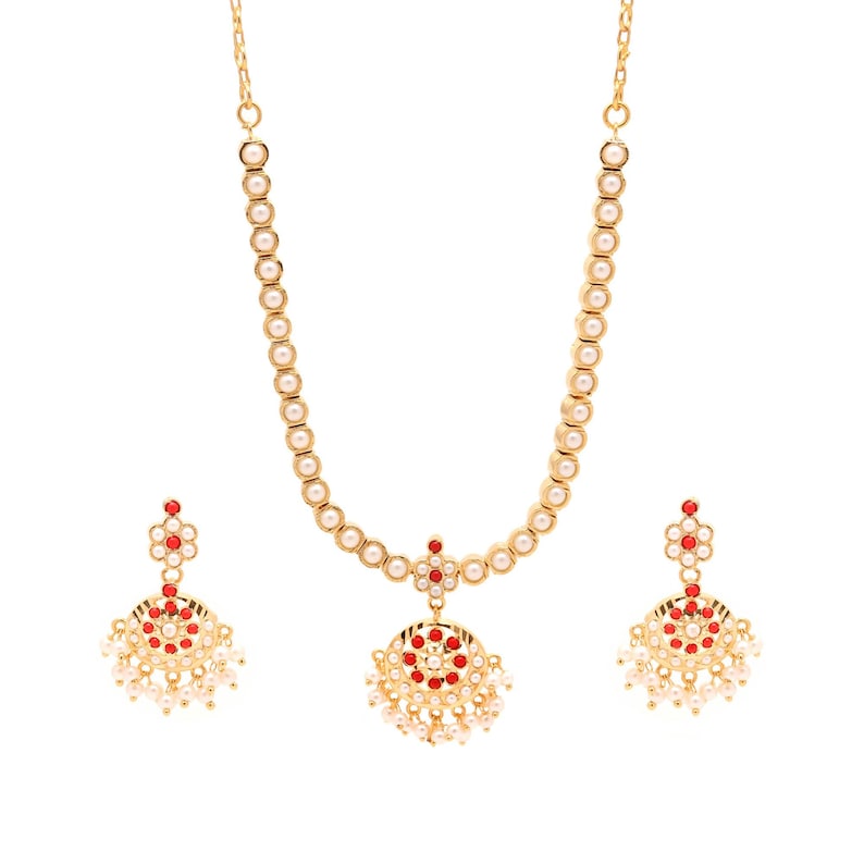 Coral & Pearl Addigai Necklace Set: South Indian Temple Jewelry - Etsy