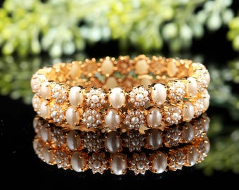 Pearl Bangles, 22k Gold Plated : Handcrafted Bridal Jewelry