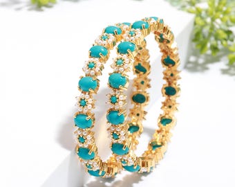 Pearl & Turquoise Bangles, 22k Gold Plated: Handcrafted Bridal Jewelry