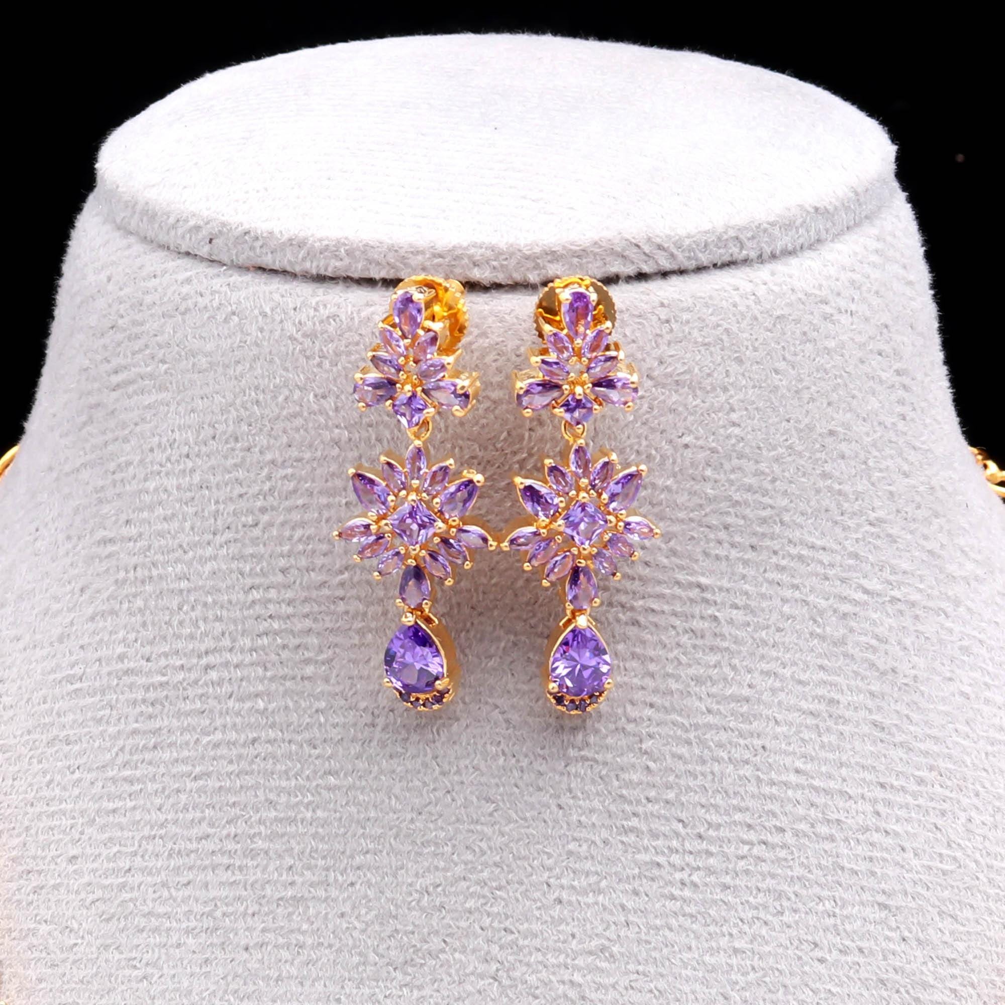 22K Gold Plated Amethyst Necklace Set With Matching Earrings ...