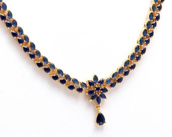 Blue Sapphire Necklace Set Handmade 22K Gold Plated  | Hydro Blue Stone Jewelry