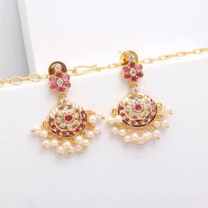 White & Ruby Addigai Necklace: Gold Plated South Indian Temple Jewelry ...
