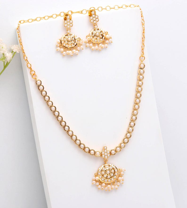 Pearl Addigai Necklace: South Indian Temple Jewelry, Gold Plated - Etsy