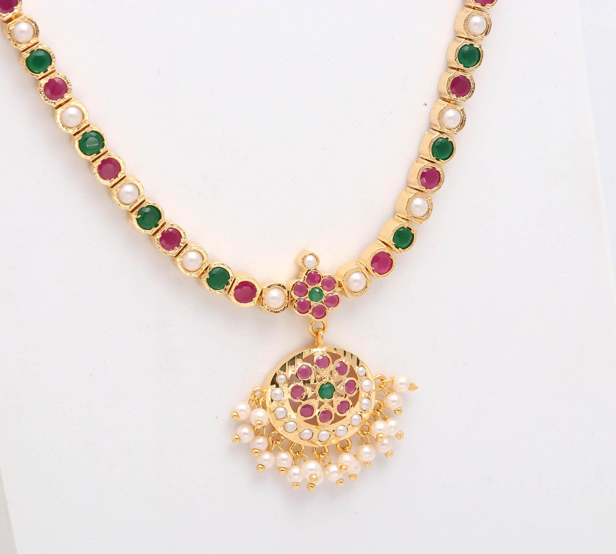 Addigai Design Pearl Ruby Emerald Addigai Necklace Set: Gold Plated Ethnic Choker - Etsy