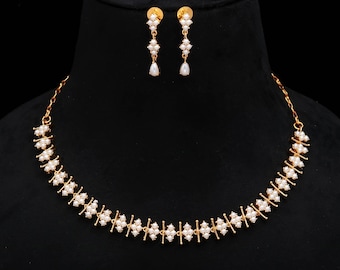 22K Gold Plated Pearl Necklace Set | Lightweight, Handcrafted