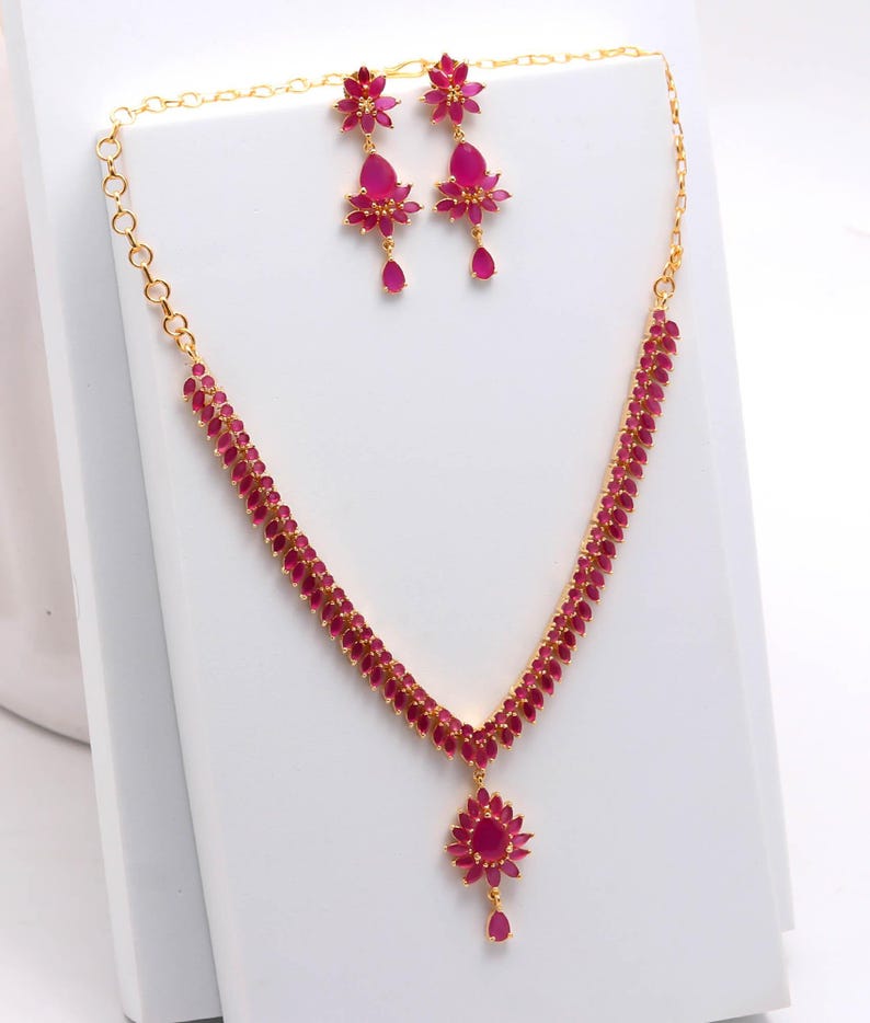 Ruby Collection Ruby Necklace Set, 22K Gold Plated | Classic Red Bridal Necklace - Etsy