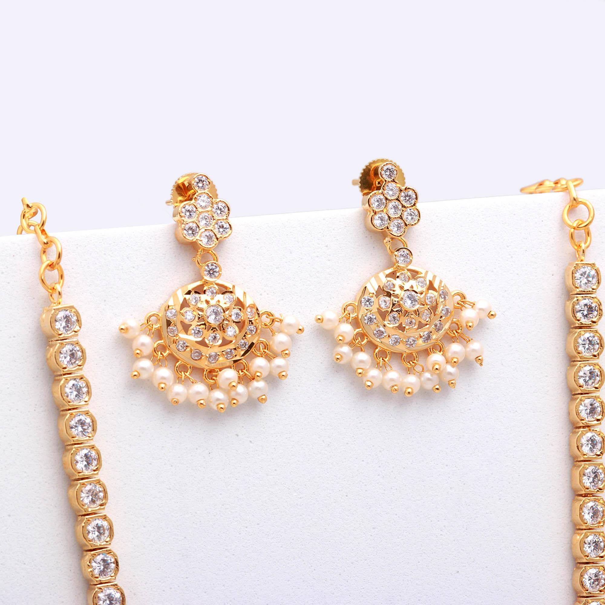 Crystal White Addigai Long Necklace Set: 22K Gold Plated - Etsy