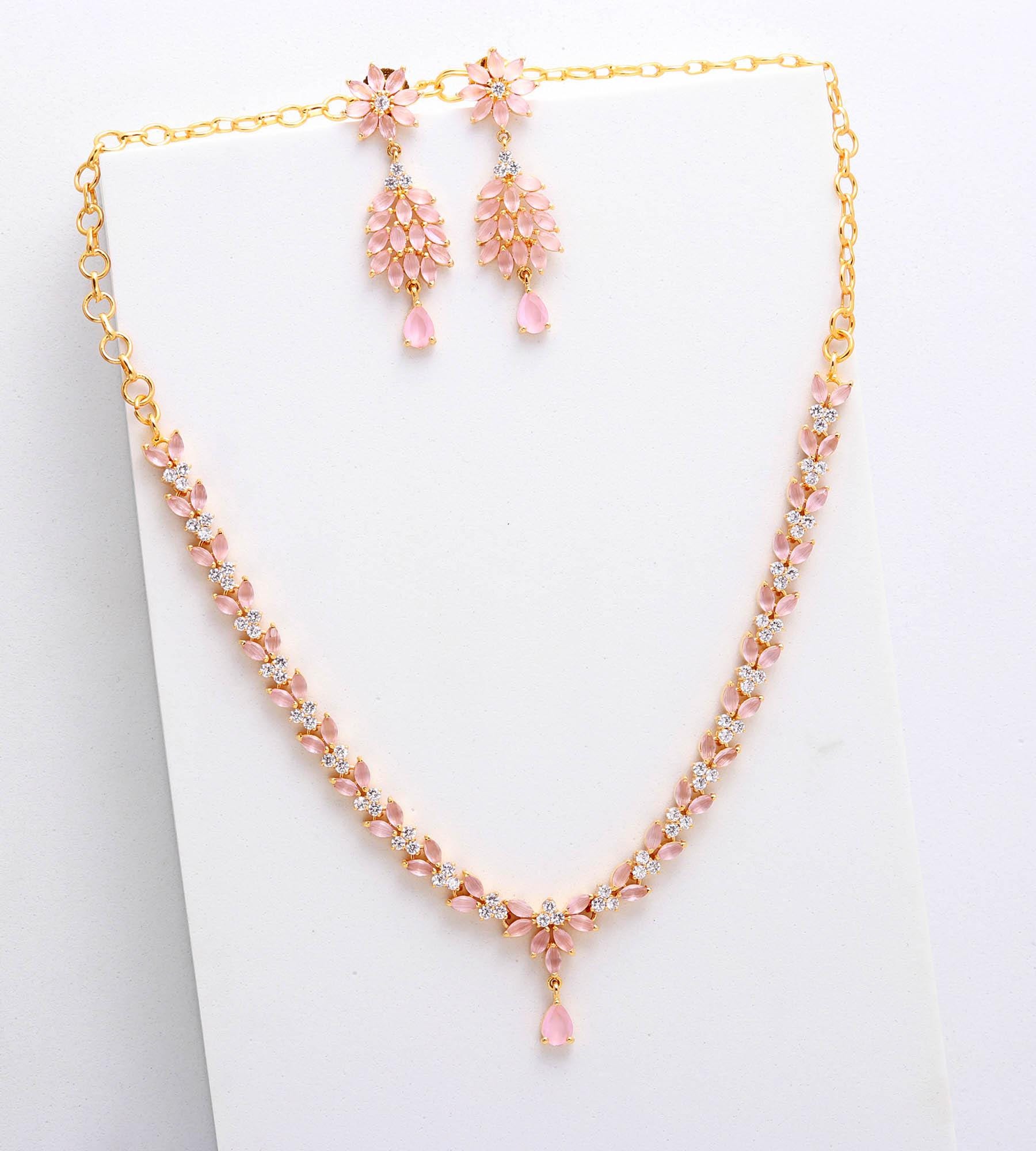 Monalisa Pink & CZ White Necklace Set, 22K Gold Plated - Etsy