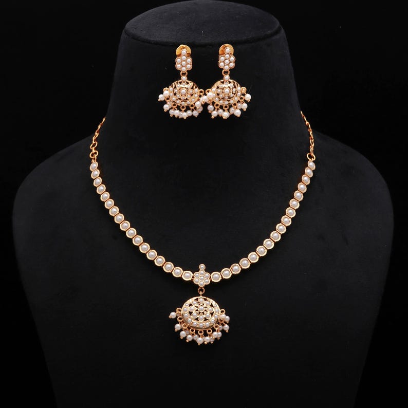 Pearl Addigai Necklace: South Indian Temple Jewelry, Gold Plated - Etsy