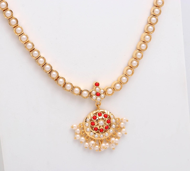 Coral & Pearl Addigai Necklace Set: South Indian Temple Jewelry - Etsy